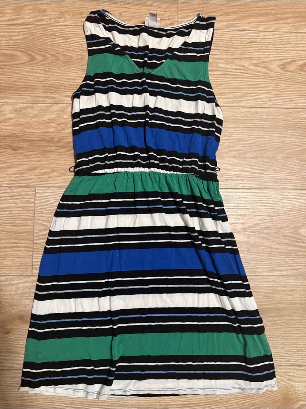Merona Striped Sleeveless Midi Dress in Blue, Green, Black & White